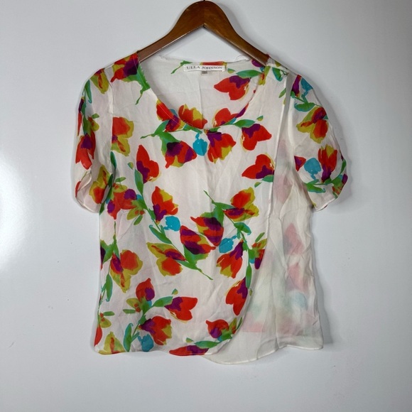 Ulla Johnson Floral Silk Short Sleeve Top Size 2 - Picture 1 of 6